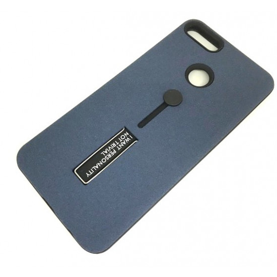 Cover Kickstand Matte With Finger Strap Huawei Y9 2018 Blue